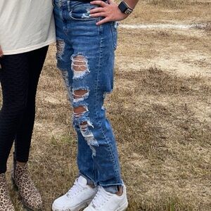 American Eagle Outfitters Distressed Blue Boyfriend Jeans